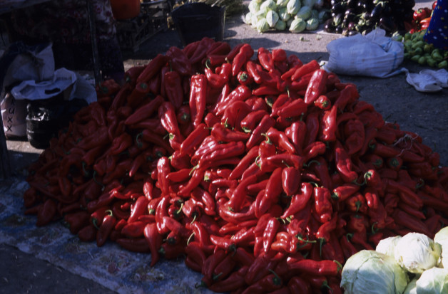 Bell peppers on street markets in Khiva