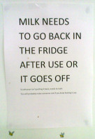 Milk lives in the fridge