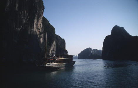 Boat Sailing Through Harlong Bay