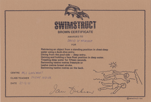 Brown Swimming Certificate