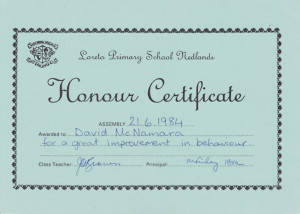 Honour Certificate for Great Improvement in Behaviour